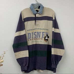 Vintage Disney University Color Block Rugby Long Sleeve Sweatshirt